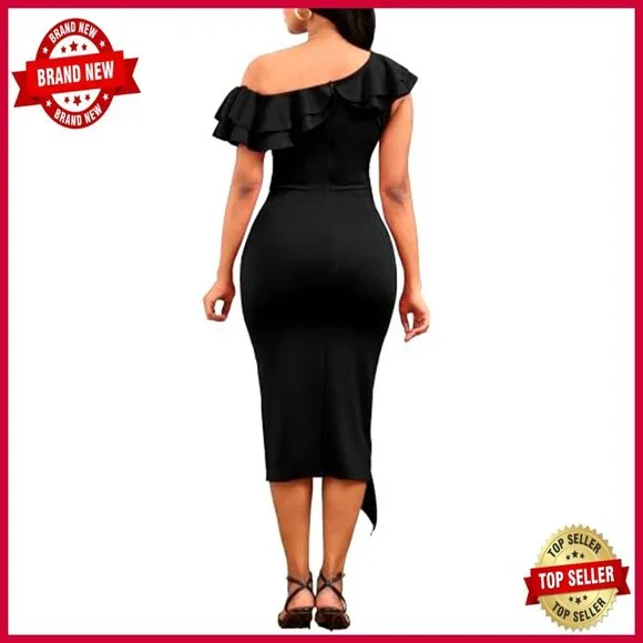 Elegant Vintage Pencil Dress Long Sleeve Peplum Work Formal Evening Wear - Picture 5 of 6